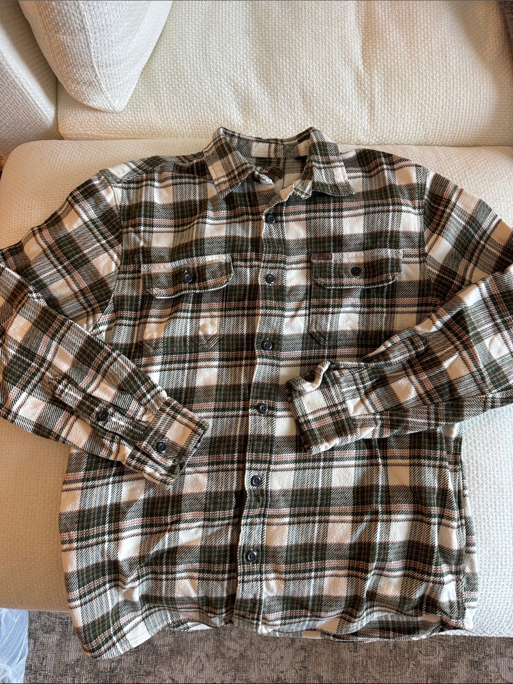 Orvis Men's Beige and Olive Plaid Flannel